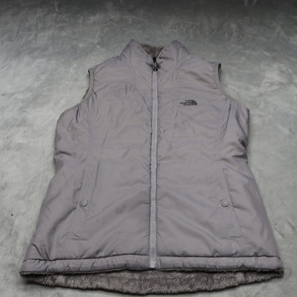 North Face Vest Women Small Gray Mossbud Reversible Fleece Full Zip Winter Hikng